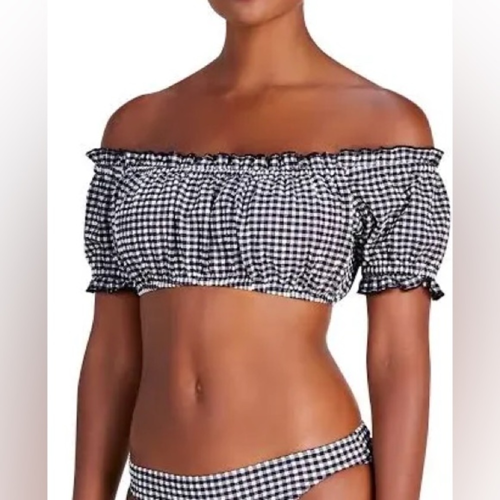 Kate Spade New York Off-the-shoulder Black and White Gingham Swim Top